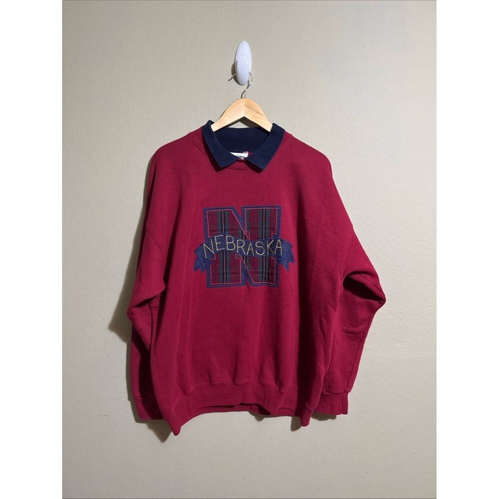 Vintage Heavyweight Lee Nebraska Sweatshirt – Plaid Appliqué Logo – Size 22W